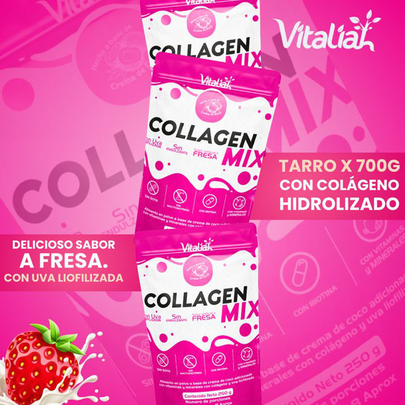 Colágeno con Uva Liofilizada VITALIAH Fresa Doypack X 250 g - Imagen 6