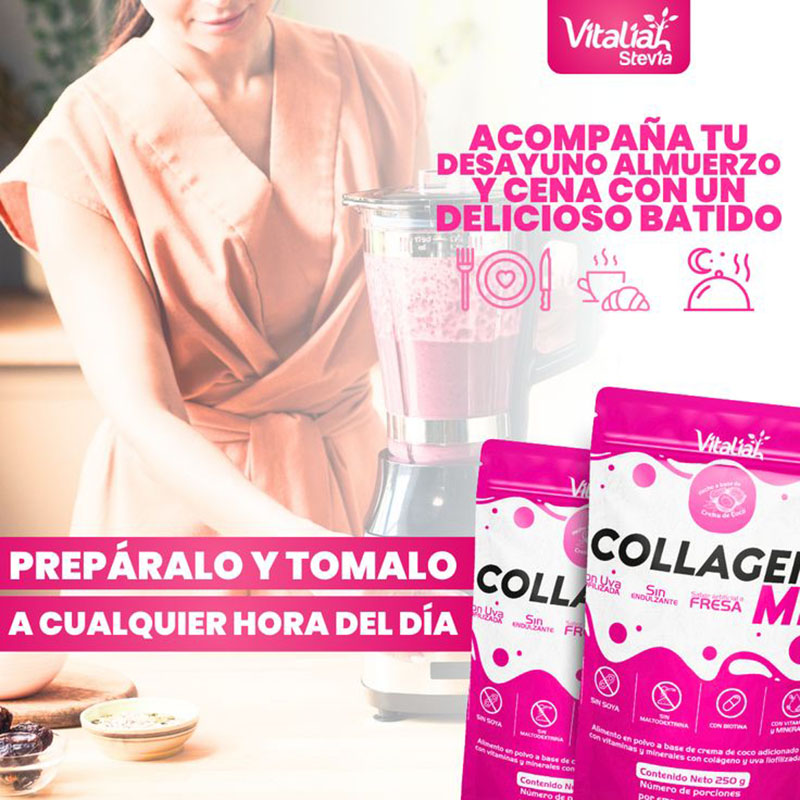 Colágeno con Uva Liofilizada VITALIAH Fresa Doypack X 250 g - Imagen 4