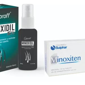 Combo LAPROFF Tónico MINOXIDIL 5% X 60 ml y SUIPHAR Minoxidil MINOXITEN 10 mg Caja X 30 Tab